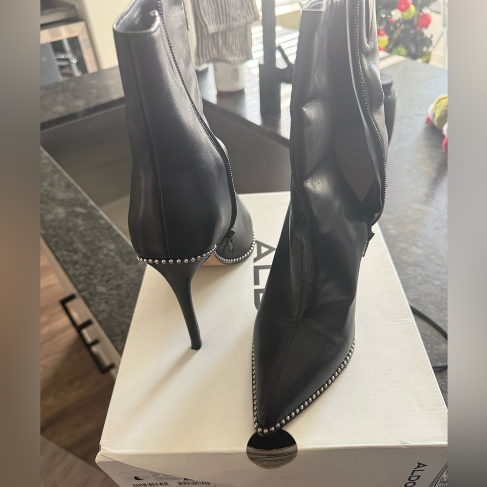Aldo Black Heeled Boots with Silver Studs